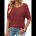 thumbnail image 3 of Suéteres de Corta para Mujer, Suéter de Cuello Redondo de Verano, Tops de Crochet. Rojo L, 3 of 9