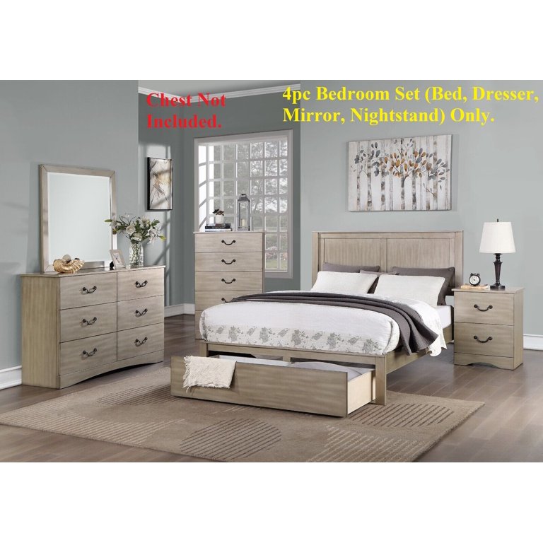 Modern Gorgeous 4pc Eastern King Size Bed w Underbed Drawer Dresser Mirror  Nightstand Bedroom Furniture Light Tan Hue Finish - Walmart.com