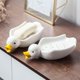 thumbnail image 2 of Paquete de 2 jaboneras de cerámica de pato blanco, bonito soporte para jabón en barra, bandeja de jabón autodrenante para animales con drenaje para baño, soporte para esponja, 2 of 5