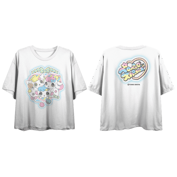 PeroPero Sparkles Group Shot Crew Neck Short Sleeve Women's White Crop Top-Medium