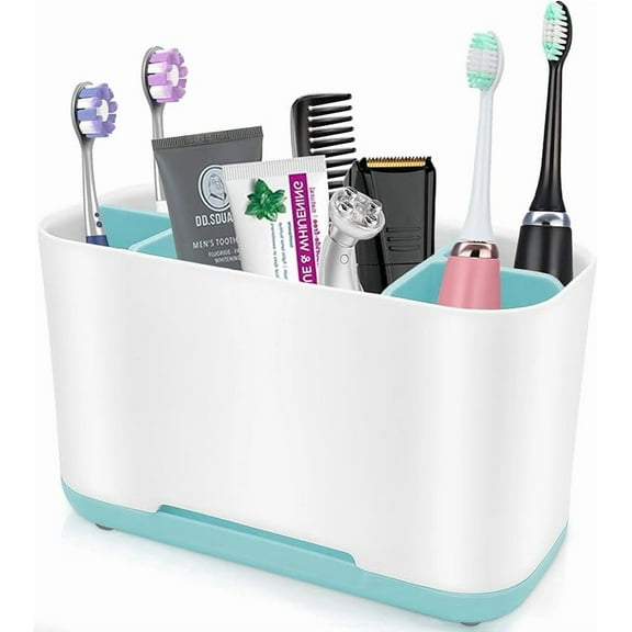 Toothbrush Holder with Anti-Slip,Plastic Detachable for Easy Cleaning Multi-Functional Storage,Large Electric Toothbrush and Toothpaste Organizer Caddy for Bathroom Vanity,Sink,Countertop (Blue)