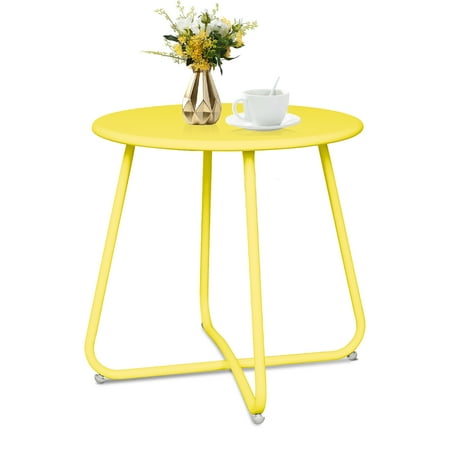 Ecomex Round Metal Side Table, End Table, Small Patio Coffee Table for Porch Yard Balcony Garden, Yellow
