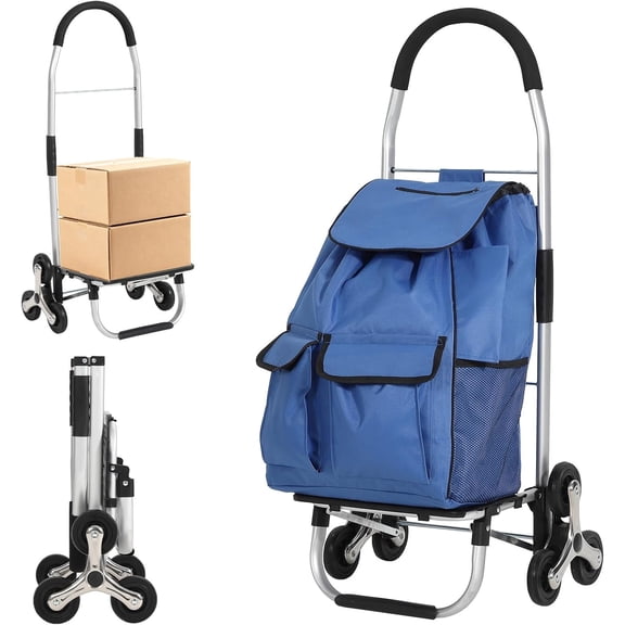 176 lbs 6-Wheel Stair Climbing Foldable Shopping Cart and Hand Truck with 36L Bag