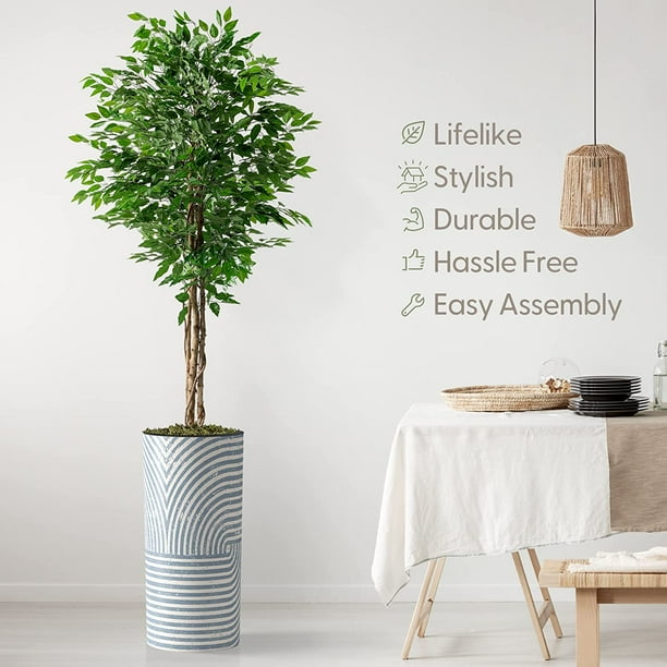 Artificial Tree in Modern Geometric deals Pattern Planter, Fake Ficus Silk Tree, Artificial Plant for Indoor and Outdoor Home Decoration