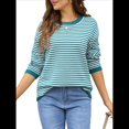 thumbnail image 3 of Suéter de Cuello Redondo A Rayas para Mujer, Blusas Casuales de Invierno de Larga con Bloques de Color, Ropa Holgada y Cálida Azul XL, 3 of 10