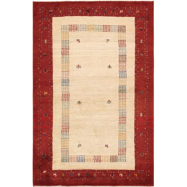 Gabbeh Collection Hand-Knotted Lamb's Wool Area Rug- 3' 4' X 5' 3'