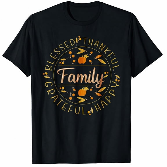 Family Thanksgiving Shirts, Blessed Thankful Grateful Fall Leaves Graphic T-Shirt