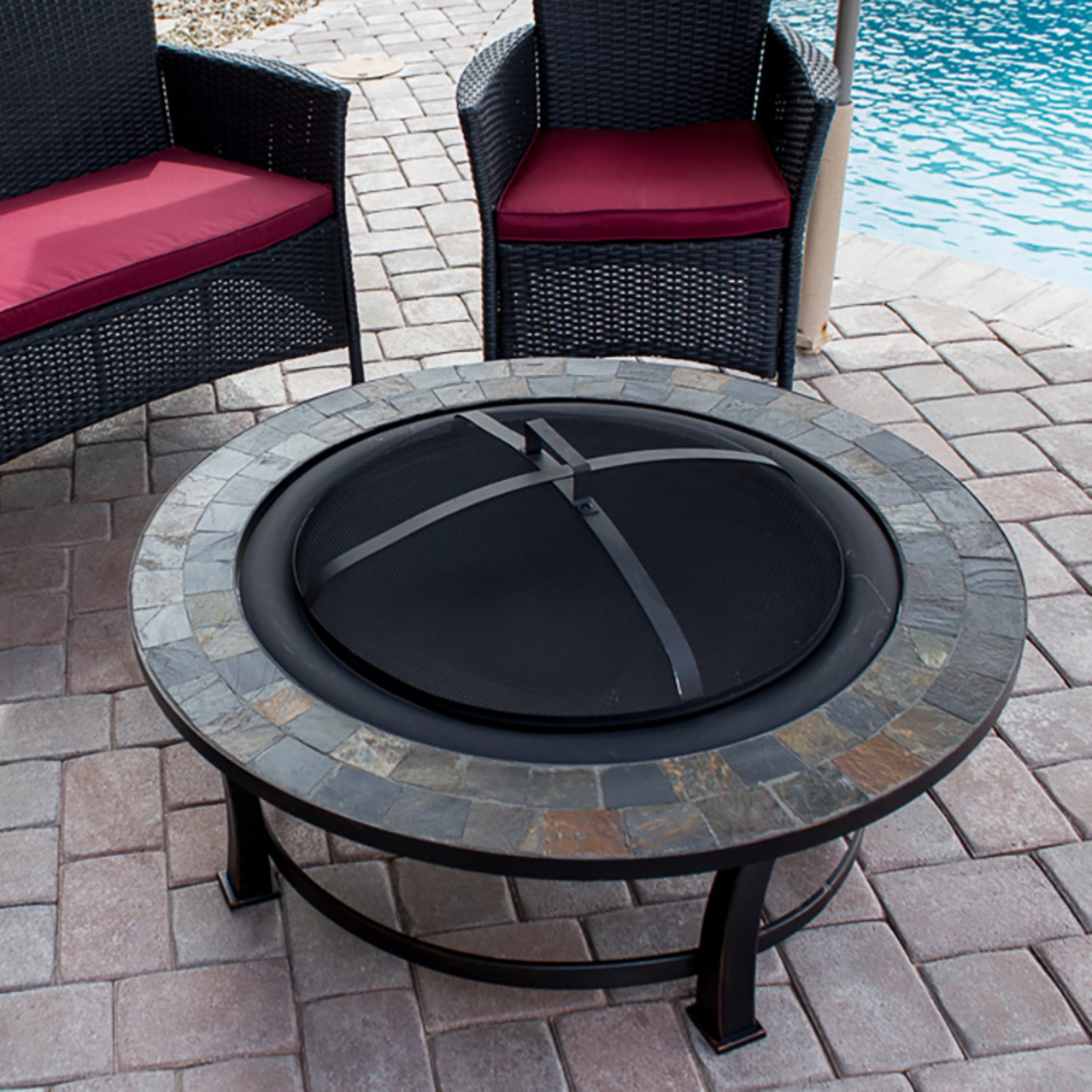 Hiland Round Slate Top Wood Burning Firepit by AZ Patio Heaters