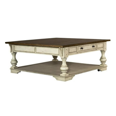 Bowery Hill Traditional Square Cocktail Table with Drawer - Antique White