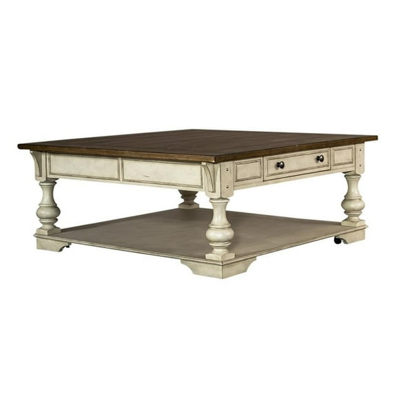 Bowery Hill Traditional Square Cocktail Table with Drawer - Antique White