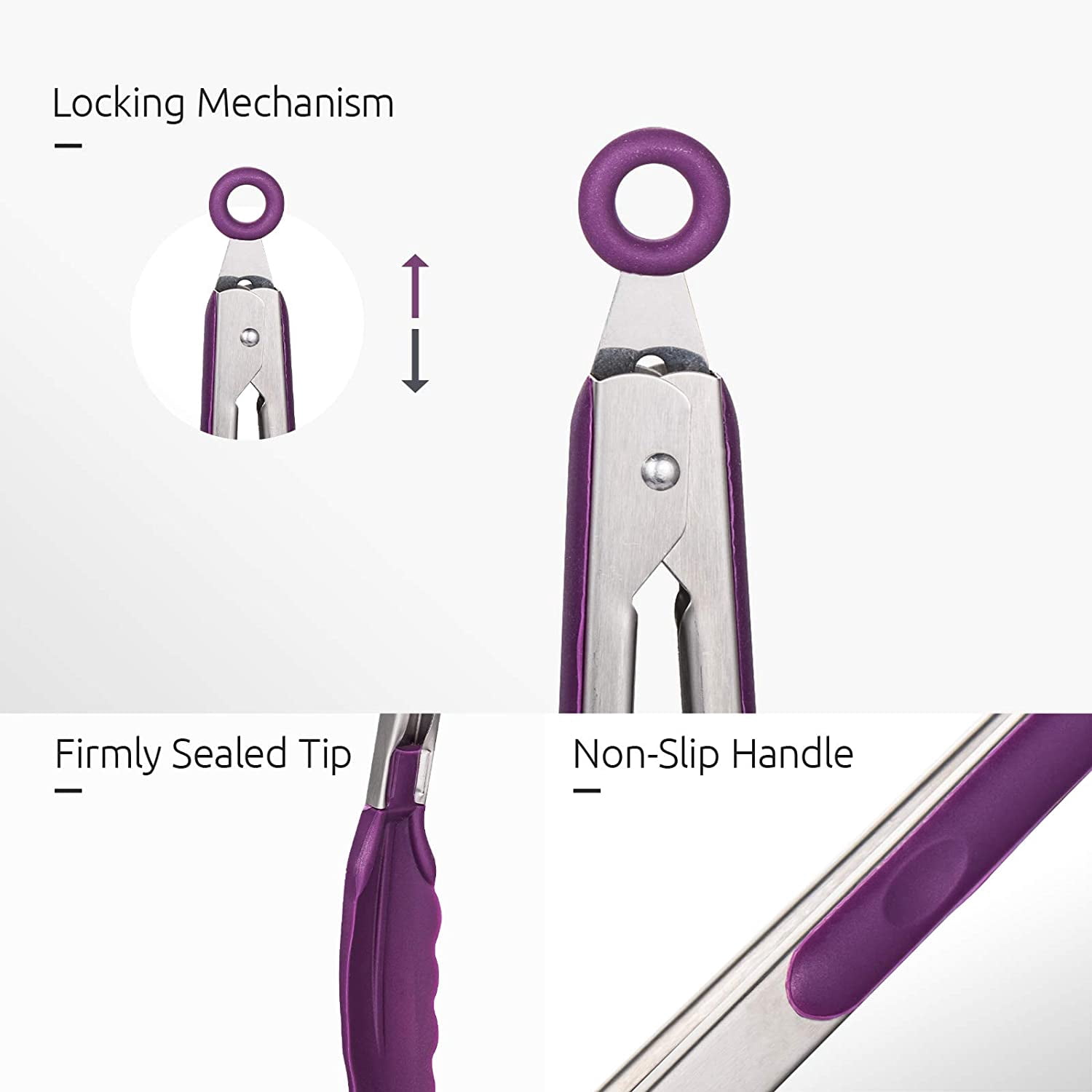 600°F Heat Resistant Kitchen Tongs:3Pcs 7/9/12in Silicone Cooking Tong with Firm Sealed Non Stick Rubber Tips & Silicon Coated 18/8 Stainless Steel Handle & Smooth Lock for Serving Grill