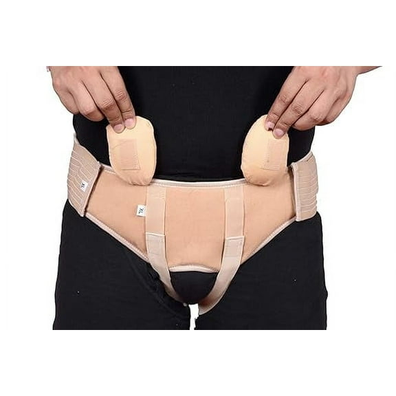 JSMA CARE Hernia Belt for Men with Adjustable Waist Strap and 2 Removable Pads – Beige, Large (36"-40")