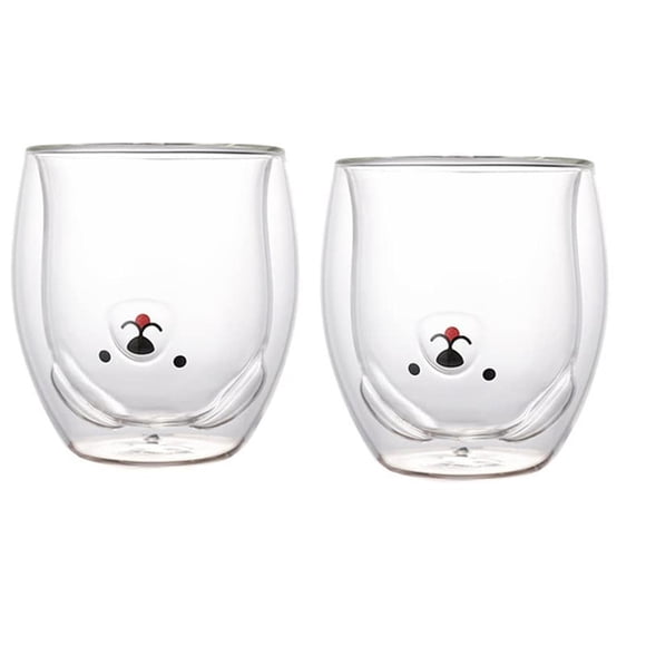 Taza de Cristal Creativa de Doble Pared con Oso y Perro 260 ml
