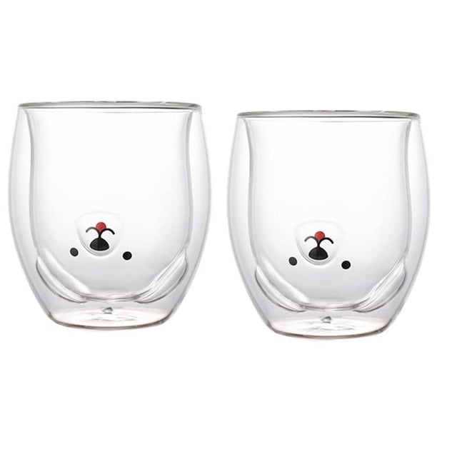 Taza de Cristal Creativa de Doble Pared con Oso y Perro 260 ml
