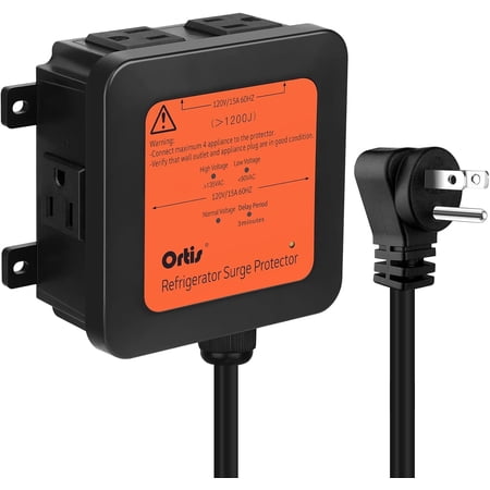 Ortis 4-Outlet Refrigerator Surge Protector with Time Delay, 1200J, Power Cord (1.3ft), Protects Against Spikes, Brownouts & Power Outages, Voltage Guard for Refrigerators 27 cu. ft. or More