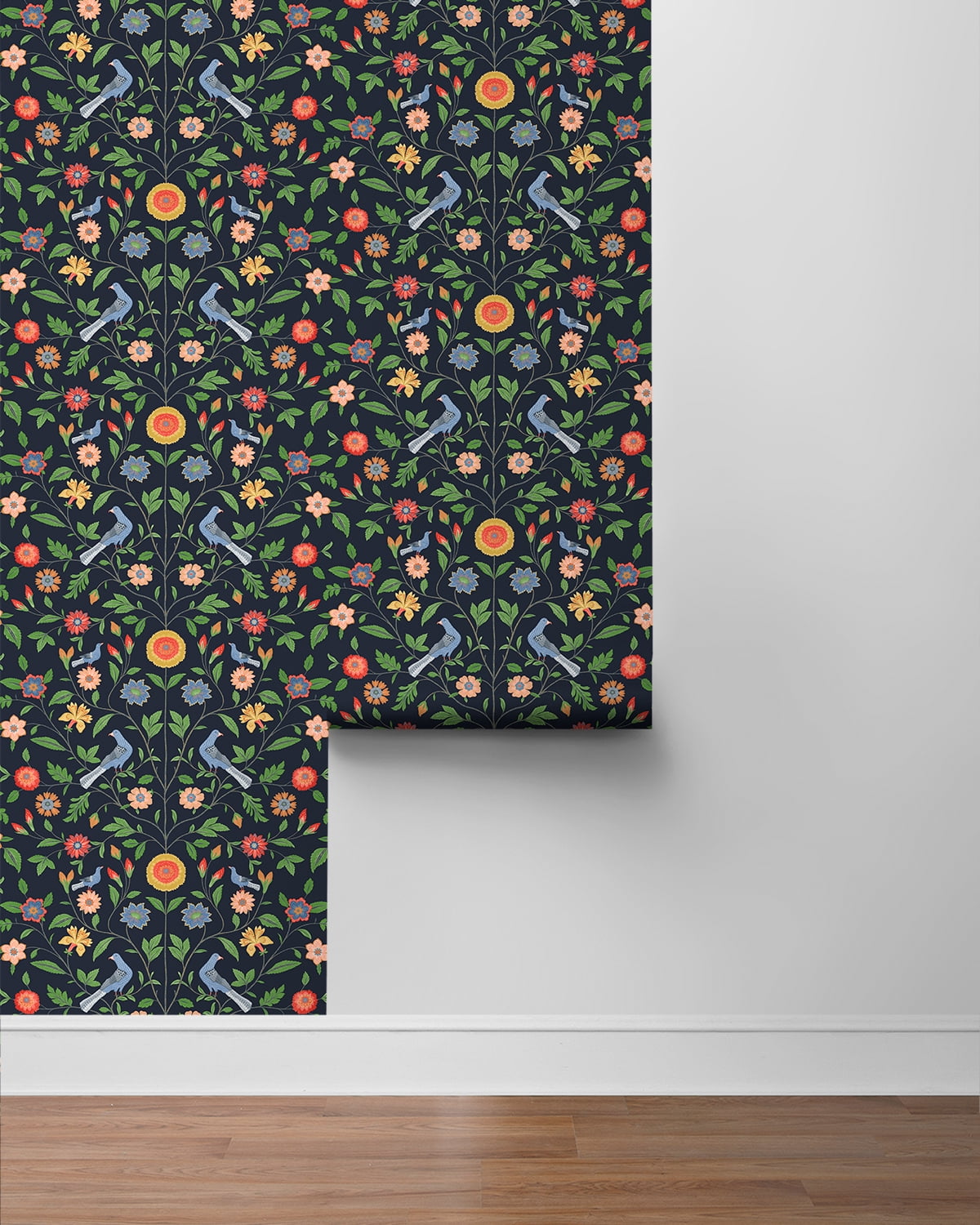 NextWall  Bird Toile Peel and Stick Wallpaper 20.5 in. W x 18 ft. L - Midnight Blue