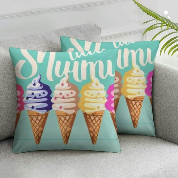 Acheng Summer Outdoor Lumbar Pillow Covers Watercolor Ice Cream Decorative Patio Throw Pillowcases Farmhouse Happy Holiday Cushion Case for Sofa Bed,2 Pcs White