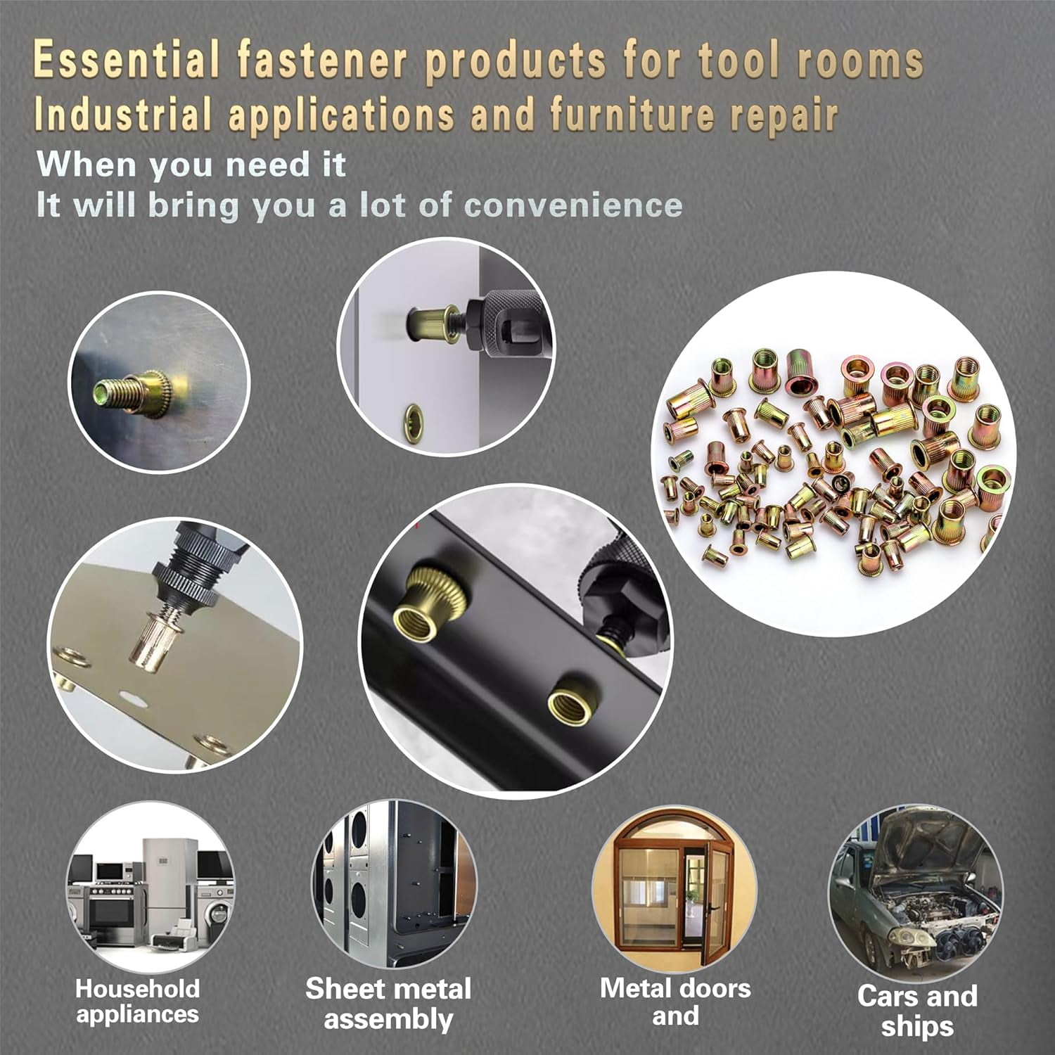 Imperial Rivet Nut Tool Kit 430pcs, SAE Rivet Nut Combination （5/16-18、1/4-20、10-24、8-32、6-32）, Suitable for Automotive, Marine and Industrial Applications(SAE Carbon Steel 430PCS)