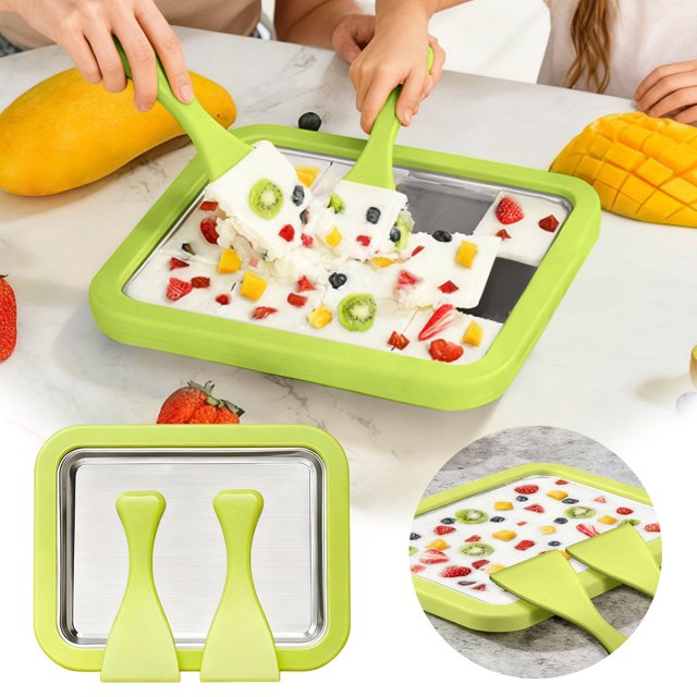 Home Ice Rolling Machine Including Quick Freezing Plate And 2 Scrapers DIY Homemade Ice Can Make Yogurt And Suitable For Children's Parent Child Activities Cooking Utensils Set Stainless Steel with
