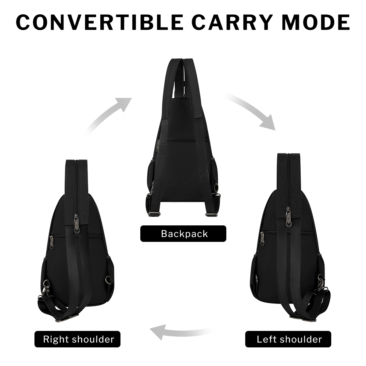 Sling Bags for Men Women Crossbody Small Sling Backpack with Single Double Shoulder Lightweight Over Shoulder Bag for Daily Travel Use,8610-Black