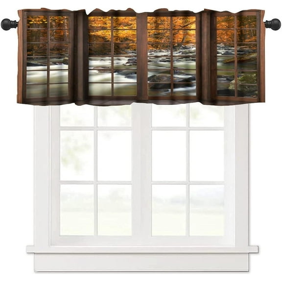 Landscape Valances Curtains for Windows,Nature 3D Scenery View Autumn Forest Lake Botanical Maples Scape Drapes Valance for Kitchen Bedroom Living Room,54x18 in