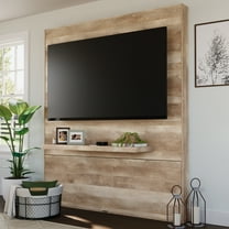 Sauder Cannery Bridge Entertainment Wall with LED Lights for TVs up to 70", Lintel Oak Finish