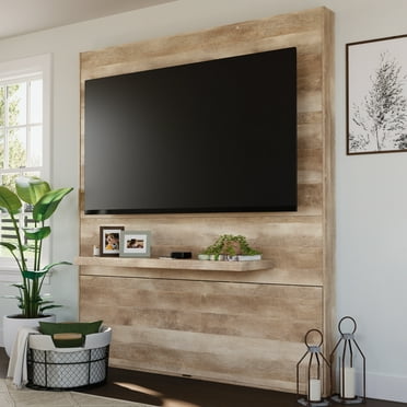 Sauder Cannery Bridge Entertainment Wall with LED Lights for TVs up to 70", Lintel Oak Finish