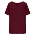 thumbnail image 3 of Mceream Womens Linen Shirt Short Sleeve Casual V Neck Tshirts with Pocket Summer Tunic Blouse Beach Vacation Clothes Vacation Clothes Basic Solid Tees Blusas De Verano Para Mujer Red XL, 3 of 7