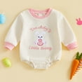 thumbnail image 2 of WUANDIXFA My First Easter Baby Boy Girl Outfit Long Sleeve Bunny Letter Embroidery Sweatshirt Romper Jumpsuit (Beige, 3-6 Months), 2 of 5