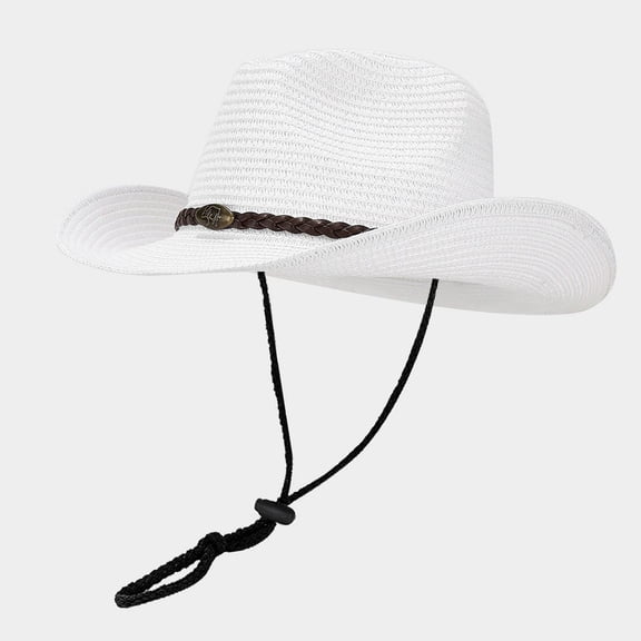 Spring And Summer Outdoor Brim Moldable Wide Brimmed Sunshade Hats For Men And Women Western Cowboy Style Straw Hats And Fisherman Hats, White