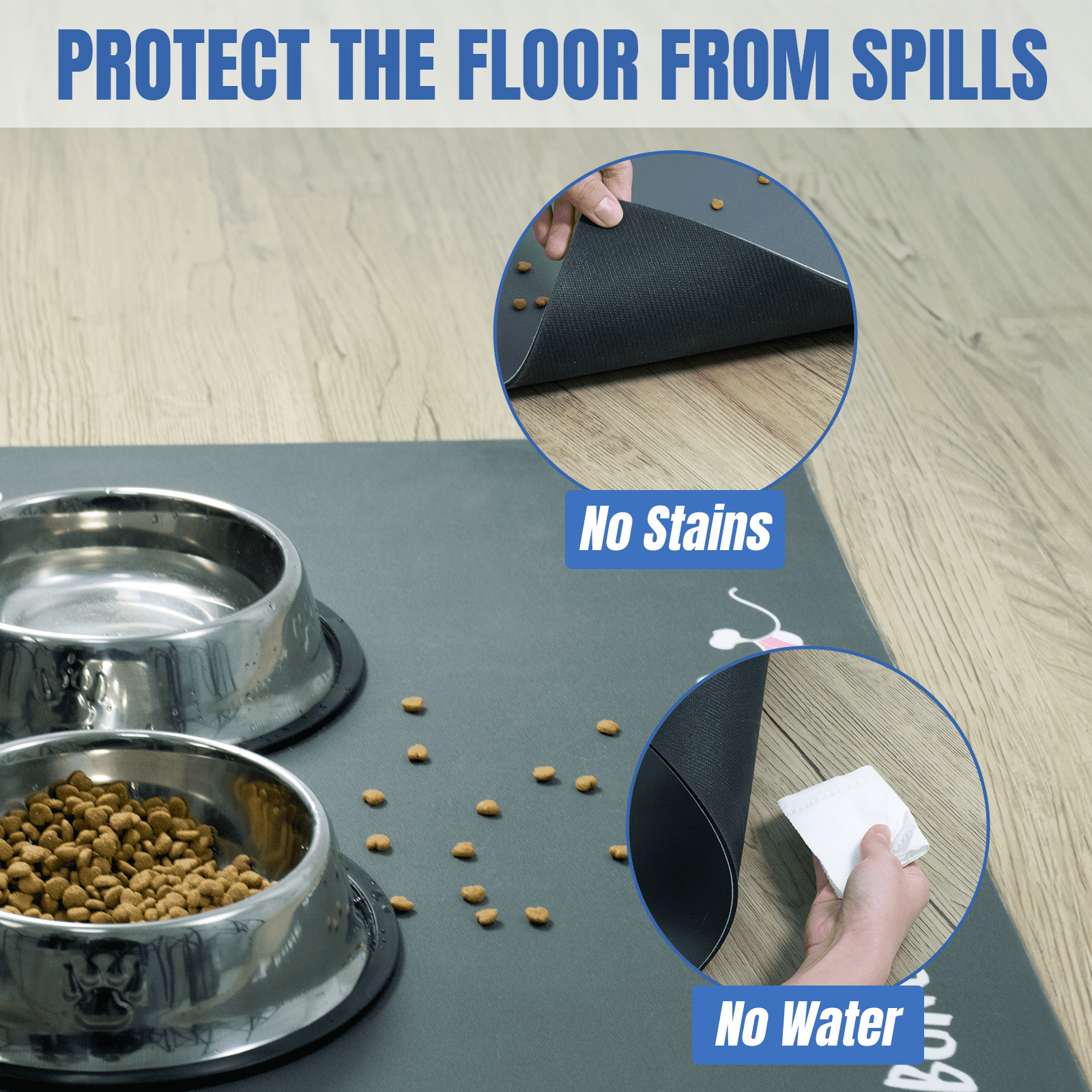 WALL QMER Large Pet Food Mat Big Size 16 x24 Absorbent Dog Mat for Water Bowl and Food Non Slip Easy Clean Dog Food Mat Quick Dry Dog Water Dispenser Mat Dog Accessories Dog Bowl