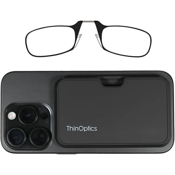 Always With You by ThinOptics Slim Reading Glasses with Case that Sticks to Your Phone - Ultra-Thin Armless Pocket Readers - Lightweight, Durable, Convenient - Black, 2.5x