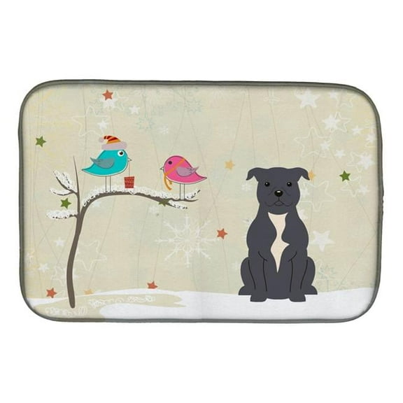 Christmas Presents Between Friends Staffordshire Bull Terrier Blue Dish Drying Mat