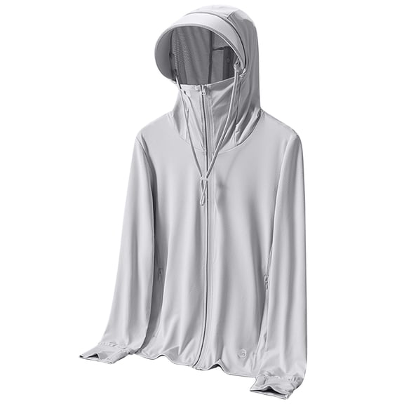 Hueook Upf 50 Sun Protection Hoodie Jacket for Women Lightweight Zip Up Outdoor Wear Sports Wear Cycling Wear Sun Protection Clothing Gray 3X