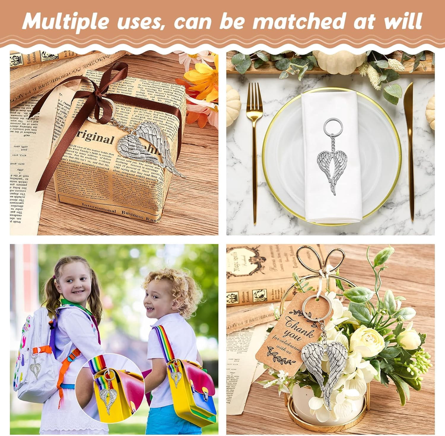 ABPETE 28 Pack Angel Keychains Bulk for Jewelry Making angel wings Key Rings for Craft charm funeral Keychain favors Memorial Pendant Funeral Favor for Bags Car Art Wedding DIY Craft