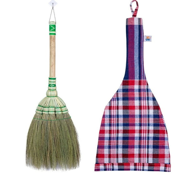 SN SKENNOVA Whisk Broom with Bamboo Stick Handle, Extends to 26 Inch, 1 Count