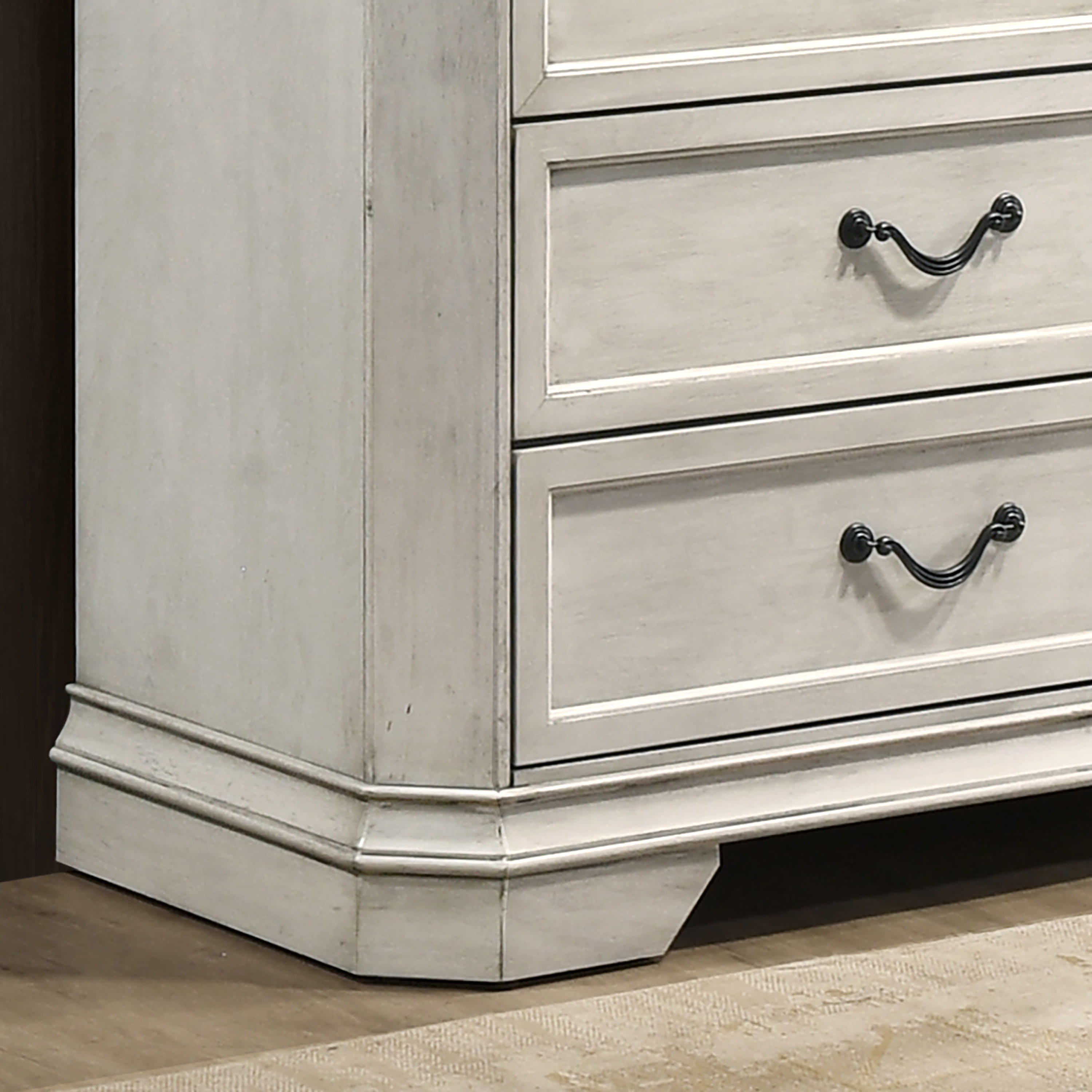 Roundhill Furniture Maderne Wood 3-Drawer Nightstand, Antique White Finish