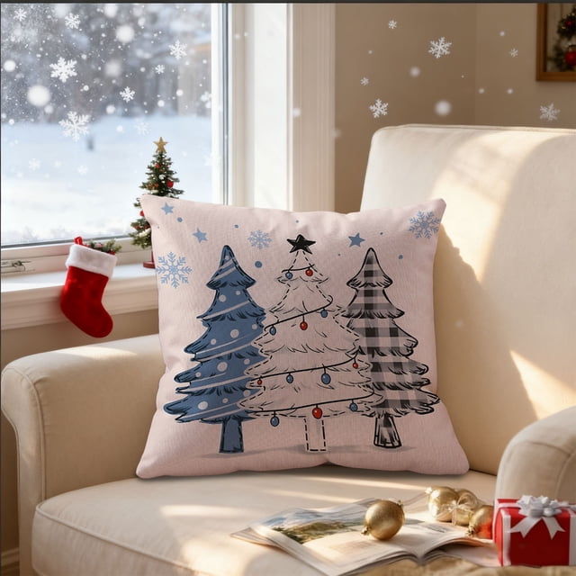 Decoraciones navideñas, adornos navideños, regalos de Navidad. Funda de almohada navideña, decoración para sofá, almohada de lino, funda de almohada navideña para el hogar.