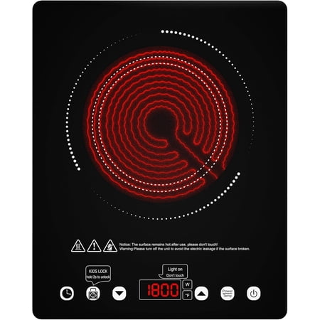 Single Burner Electric Cooktop 1800W Infrared Hot Plate 110V with Child Safety Lock Timer and 9 Power Levels
