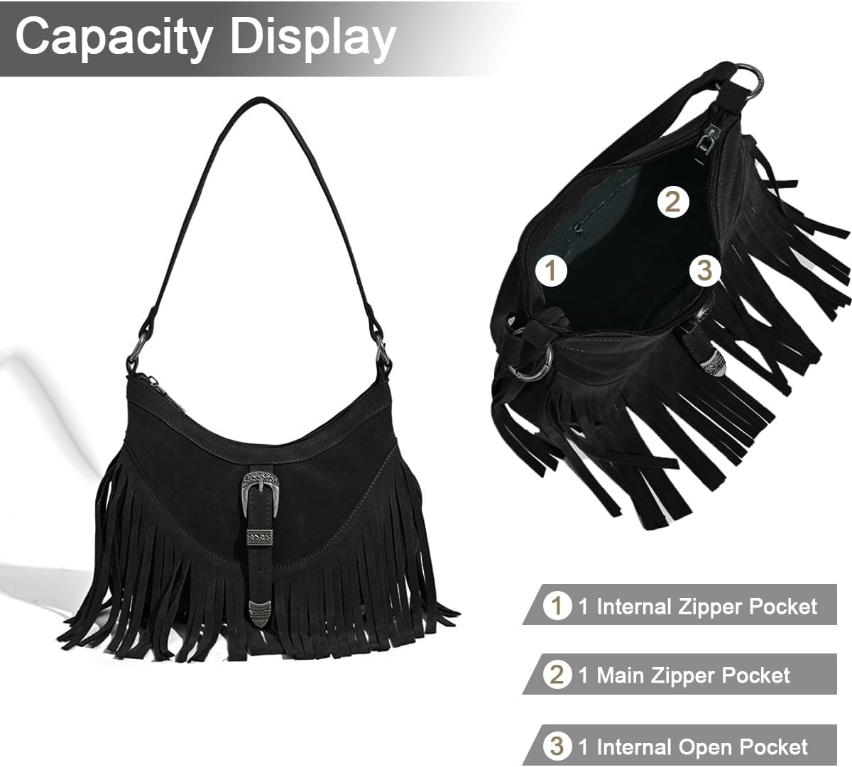 Kwuty Small Western Fringe Underarm Purse Mini Hipppie Shoulder Bag with Tassel for Women