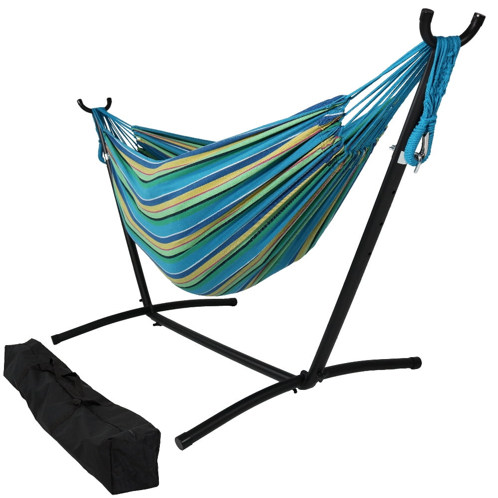 Sea Grass Large Two Person Hammock with Brazilian Stand 400 Pound Capacity Sunnydaze Extra Large Brazilian Hammock with Stand & Carrying Bag