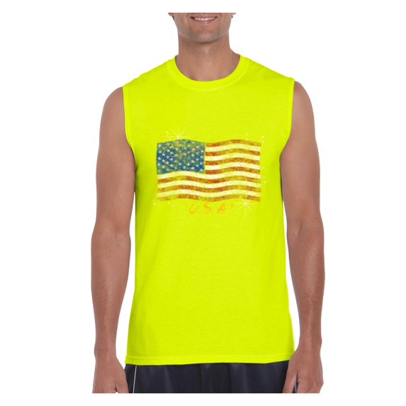 Mens American Flag USA in Gold Ultra Cotton Sleeveless T-Shirt