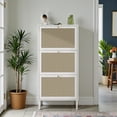 thumbnail image 2 of Tcbosik Rattan Shoe Cabinet with 3 Flip Drawers, Hidden Shoe Rack, Narrow Shoe Storage Organizer for Hallway, Entryway, White, 2 of 10