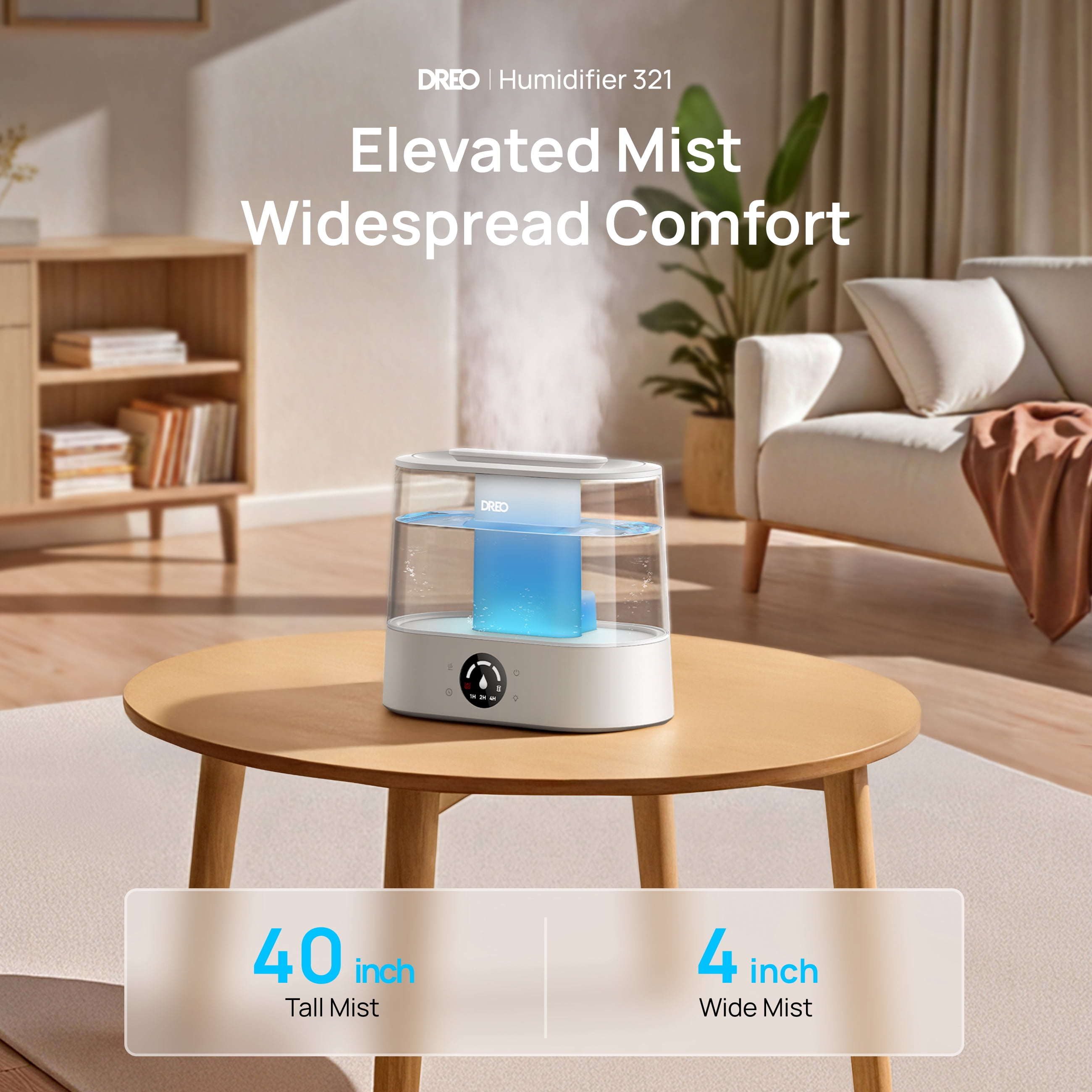 DREO 4L Cool Mist Humidifier for Large Room, 36H Long Runtime Top-Fill Humidifiers, Essential Oil Aroma Pad Tray, 28dB Quiet Ultrasonic Humidifier for Home, Touch Control