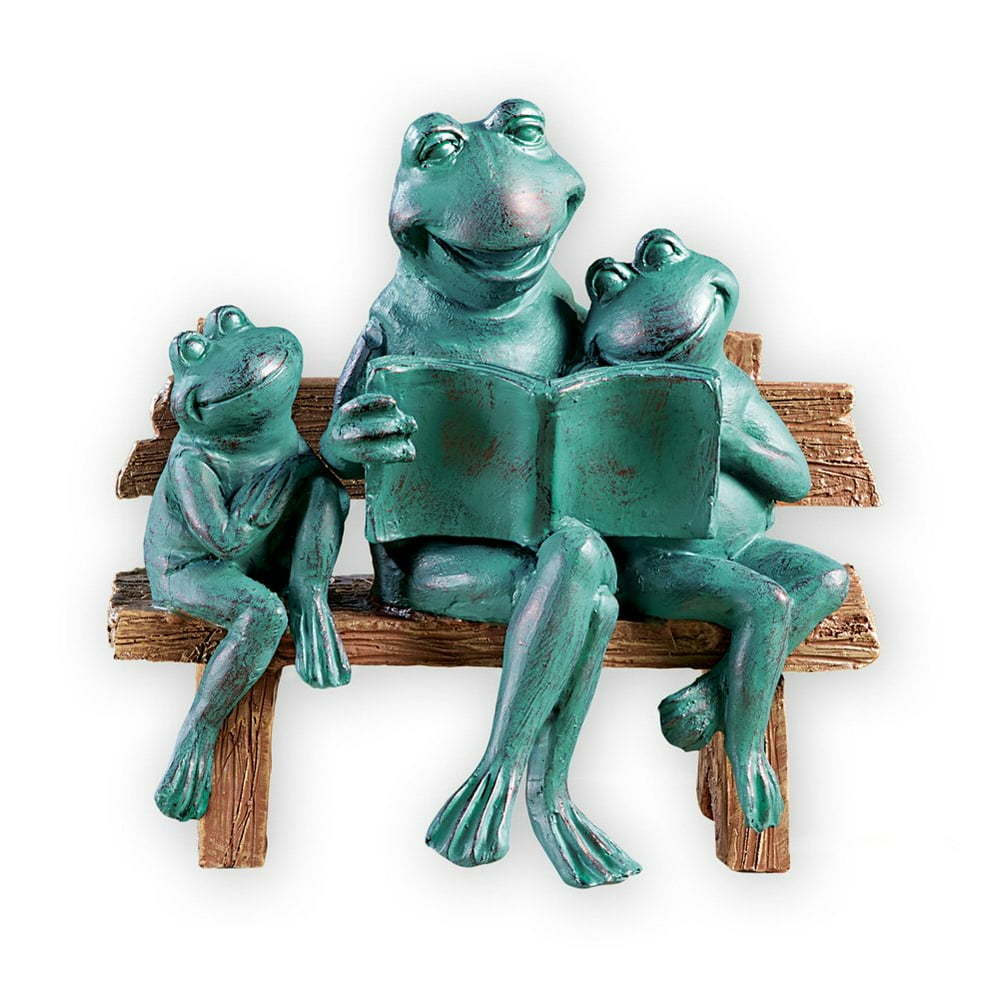 Collections Etc Tell Me A Story Frogs on Bench Verdigris Finish Garden Statue Decoration By