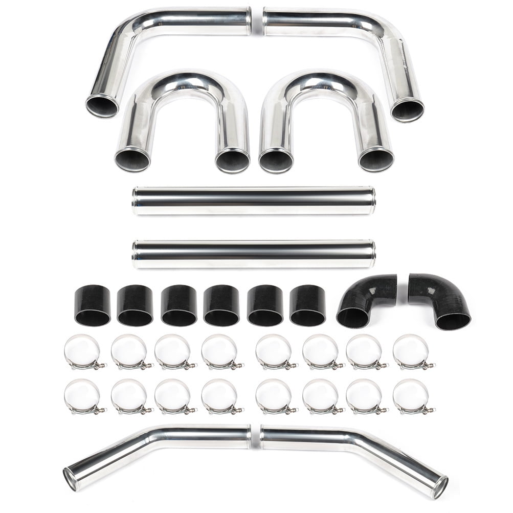 MOOSUN Universal 3 Inch Aluminum Intercooler Piping U-Pipe Kit with Coupler Black and T-Clamps 