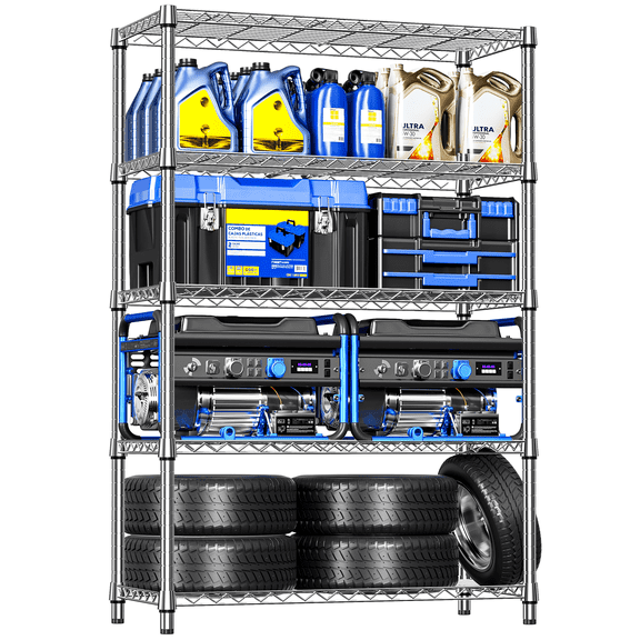 M MZG 5-Tier Heavy Duty Metal Storage Shelving Unit (Chrome, 17.7" D x 47.2" W x 72.3" H, 1750 lbs Capacity), Adjustable Steel Wire Rack Shelf Organizer for Garage, Kitchen, Pantry, Basement, Laundry