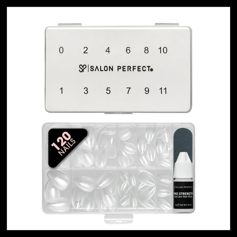 Salon Perfect Artificial Fake Press-on Tips, 307 Gel X-Tension, Clear, Medium Almond, 120 Nails