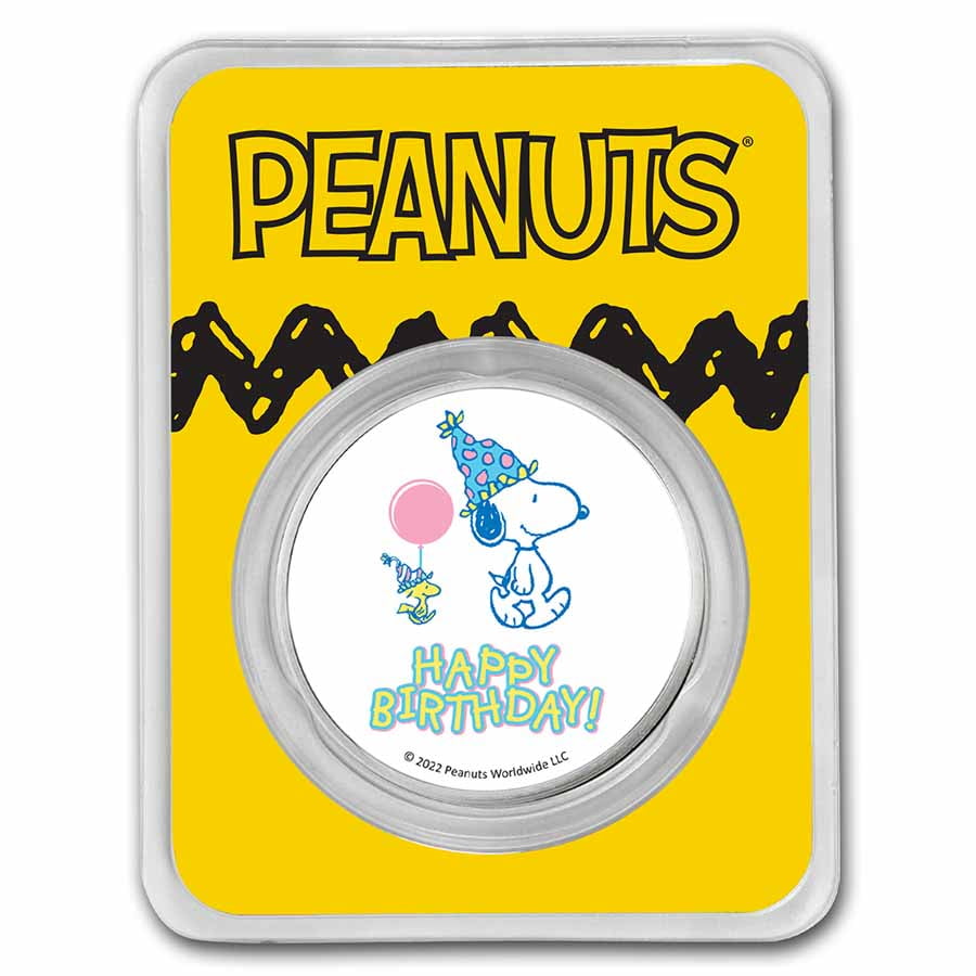 Peanuts® Snoopy & Woodstock Happy Birthday 1 oz Colorized Silver