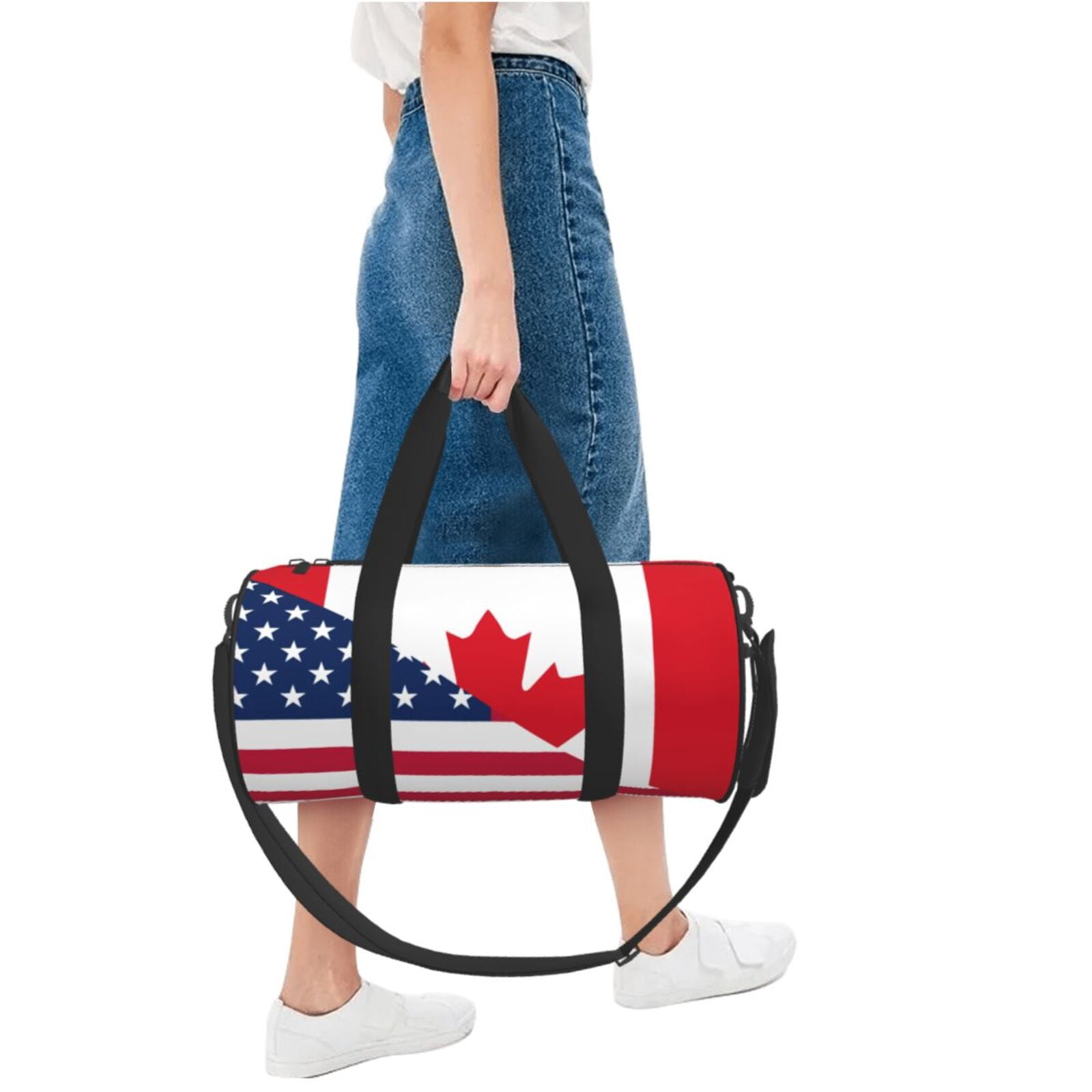 Vsdgher USA Canada Flag 45L Foldable Duffel Bag, Sports Gym Bag,Overnight Bag, Portable Weekender Bag for Airplanes